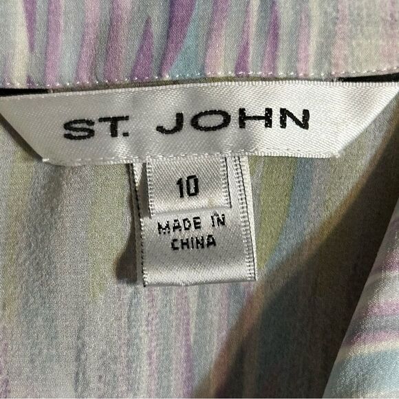 St. John Abstract Print Pastel Color Silk Button Down Top Sz 10 - Picture 2 of 7